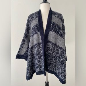 Ann Taylor LOFT Wool Alpaca Poncho Sweater, Navy/ Grey, Sz. XS/S